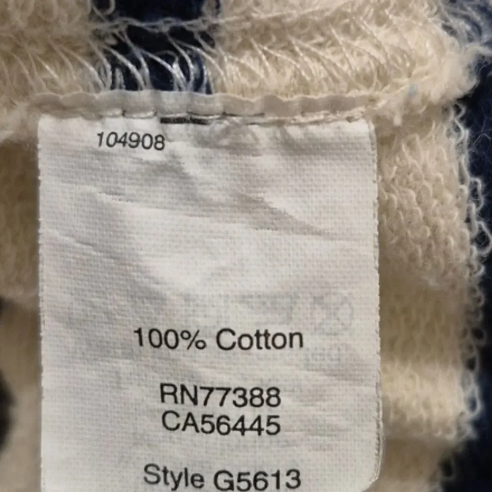 J.Crew Authentic Fleece Hooded Shirt M Striped Hoodie Navy Cream Cotton Pullover